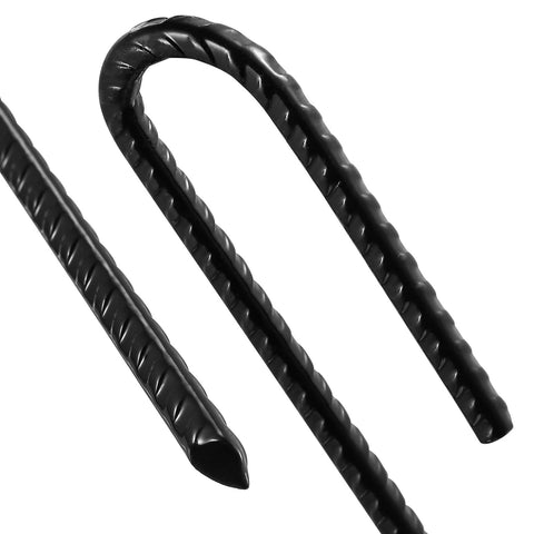 Extra Heavy Duty UJ Hook Rebar Ground Anchors Twelve Inch Long By One Quarter Inch Diameter Rust Proof Coated Steel For Garden Tent And Trampoline Fifty Pieces J Hook For Outdoor Use