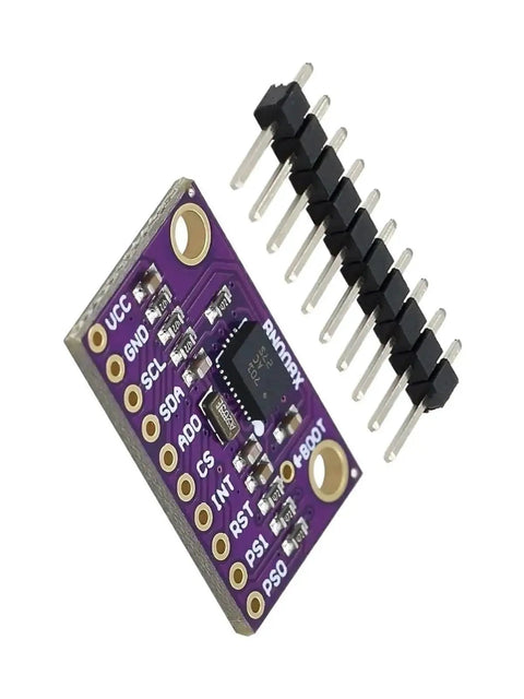 9DOF Sensor Module With BNO080 BNO085 For DIY Robotics And Embedded Projects Ultra Accurate 9 Axis IMU With Gyro Accelerometer And Magnetometer I2C And UART Compatible Ideal For Drones Wearables And Prototyping purple PCB IMU module with pin headers