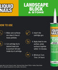 LN-905 Landscape Block Adhesive Low VOC 10 Oz Cartridge for Retaining Walls and Stonework, how-to-use instructions on packaging