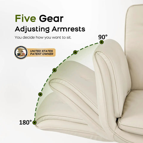 Criss Cross Office Chair With PU Leather Vanity Design ergonomic 5-level adjustable armrests in cream color