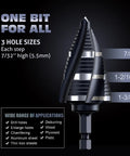 Cobalt Step Drill Set M35 Four Groove Spiral Flute 19 Step Size From One Quarter To One And Three Eighths Inch for versatile drilling.