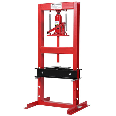 6 Ton Hydraulic Shop Press With Stamping Plates Four Hole Adjustable Height H Frame Dust Cover For Auto Repair And Metalworking Garage Use Red And Black Finish