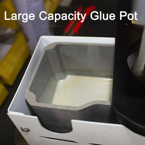 Double Glue Pro Grade Edge Bander For Woodworking, glue pot detail, large capacity, intelligent temperature control feature visible.