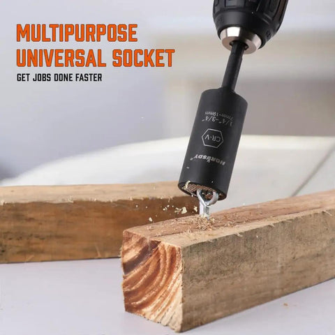 Magnetic Wristband Universal Socket Grip For 7 To 19 Millimeter shown drilling into wood, focusing on socket attachment.