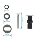 Six Pack Universal Toilet Seat Hinges Hardware Kit with blind hole fixings and rubber top, shown with measurements.