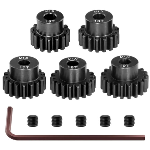 Beefed Up High Speed Pinion Gear Set 15T 16T 17T 18T 19T 5mm Bore Hardened Steel For One Eighth And One Tenth Scale RC Buggy SCT Stadium Truck And Monster Truck