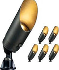 6-pack 12V low voltage solid brass outdoor landscape spotlight kit with wired LED uplights waterproof bronze finish