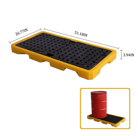 Heavy Duty Drum Spill Pallet With Drain For Garage And Shop Stackable Containment Tray in yellow with black surface