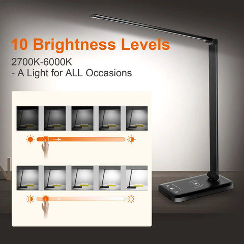 Wireless Charging Desk Lamp With USB Port Dimmable Office Light Featuring Five Modes And Ten Brightness Levels Easy Touch Control