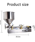 Rugged Single Head Pneumatic Paste Filler Machine With Slick 30 Liter Hopper And Stainless Steel Piston Pump Using No Fuss Foot Pedal Control For Smooth Cream Oil Shampoo Runs dimensions shown.