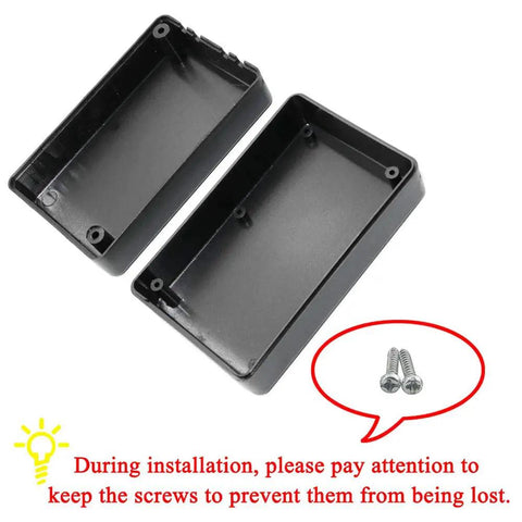 Waterproof Electrical Junction Box Set Built Tough With Durable ABS Plastic For DIY Projects And Power Supplies, Weatherproof Dustproof Enclosures, 3.15 x 1.97 x 1.38 In, Snap Ring Design For Clean Safe Cable Runs. Black ABS electrical junction box halves, 80x50x35 mm, with screws