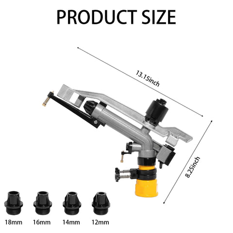360 Degree Rain Gun Sprinkler With One And A Half Inch FNPT Connection Full Circle Impact Sprinkler With Four Interchangeable Nozzles
