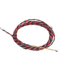 Pro Grade Fish Tape Wire Threader for Electricians, Flexible Spring Cable Puller Tool for Conduit Wiring, Manual Threading Device with Bright Color for Easy Visibility, Includes Gloves and Ties, Durable Steel Construction coiled red and black steel cable puller