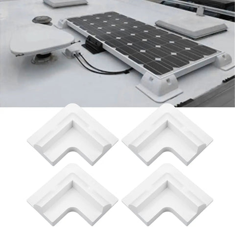 No Drill Solar Panel Corner Brackets Set Durable ABS Mounts For RVs And Boats 4 Pack shown with mounted solar panel