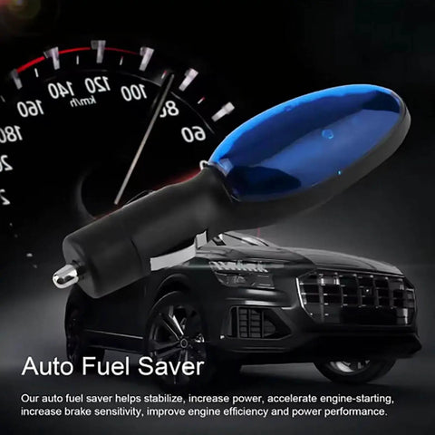 Fuel Sync Device Spill Saver Kit For Cars And Trucks, Instant Fuel Efficiency Booster, shown alongside a speeding car and speedometer.