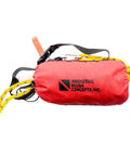 75 Foot Water Rescue Throw Rope With Bag Marine Grade Line Kayak Throw Bag showing yellow rope coiled in a red bag