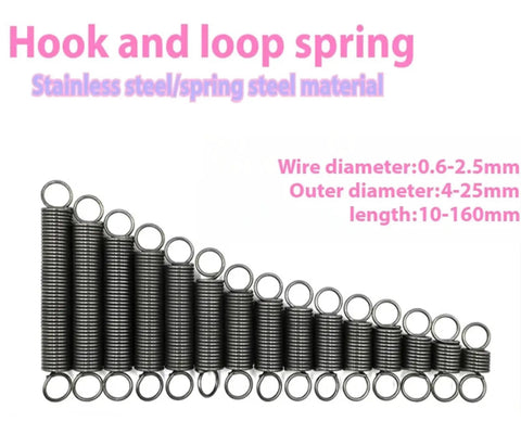 Heavy Duty Stainless Steel Tension Springs With Hooks For Automotive And Industrial Projects, 4X1mm Coiled Extension Springs Pack Of 10, various sizes displayed