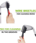 Retractable Zip Line Golf Club Brush And Groove Cleaner with wire bristles cleaning iron, ergonomic grip, hand holding brush.