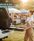 Four Tier Foldable Storage Shelves On Wheels With No Assembly, Pre Assembled Organizer Rack For Garage, Kitchen, Basement And Pantry, Ideal For Craft Fairs And Vendor Events, Black, at market event