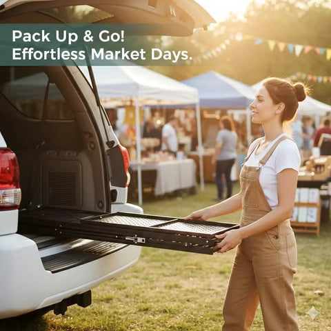 Four Tier Foldable Storage Shelves On Wheels With No Assembly, Pre Assembled Organizer Rack For Garage, Kitchen, Basement And Pantry, Ideal For Craft Fairs And Vendor Events, Black, at market event