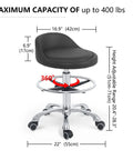 Rolling Stool With Back Support And Footrest Ring, Adjustable Heavy Duty Stool With Wheels For Shop, Salon, Tattoo And Home