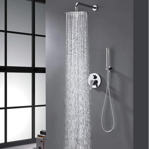 Shower System With Rain Shower And Handheld, Chrome High Pressure Bathroom Faucet, Oxygen Waterfall Spray displayed in modern bath