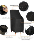 600D Heavy Duty Waterproof Stackable Patio Chair Covers For 4 To 6 High Back Chairs, showing padded handle and drawstring