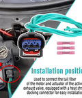 Dodge Exhaust Valve Actuator Connector Plug N Play Pigtail with heat shrink connectors shown in installation position.