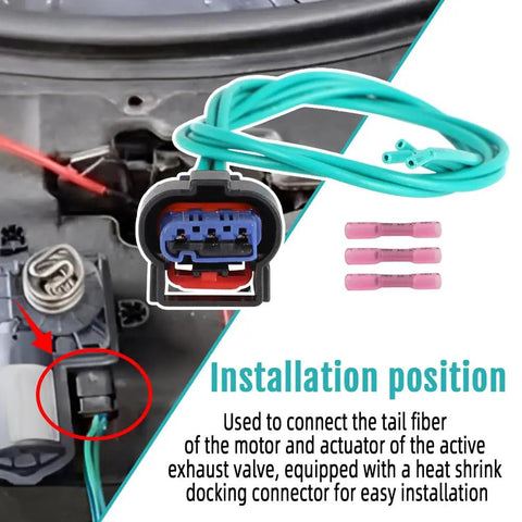Dodge Exhaust Valve Actuator Connector Plug N Play Pigtail with heat shrink connectors shown in installation position.