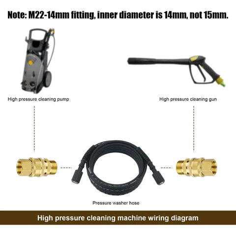 4-piece brass pressure washer adapter set (M22-14mm to 3/8in) with hose