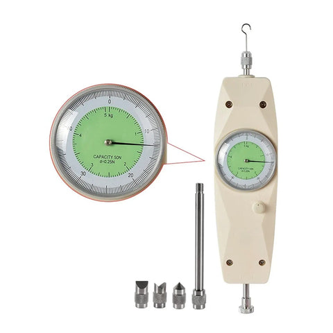 Versatile Portable Tension Pressure Push Pull Force Meter With Analog Gauge For Pull And Push Testing 50N 5Kg Dynamometer NK 100 Force Gauge With Optional Clamps And Central Rod For Easy Set Up And Accurate Readouts In Lab Or Field Testing, analog dial with rod and hooks