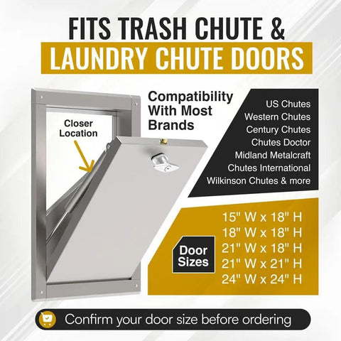 Compatibility chart for Rugged Heavy Duty 10 Inch Retracted Hydraulic Door Closer Cylinder For Trash Chute Doors with sizes listed.