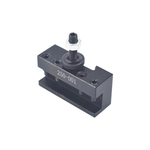 Thomletha OXA 250-001 quick-change lathe tool post holder, angled view, black metal with top bolt and nut.