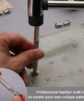 Leather Stamping Tools Kit With 68 Letter And Number Stamps And Patterns, 2 Leather Punch Tools And Rubber Hammer in use