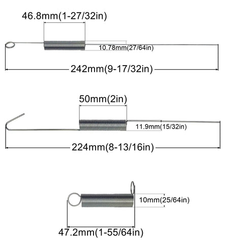 Dimensions of Eight Piece Extension Spring Kit with Governor and Throttle Return Springs for Small Engines and Go Karts