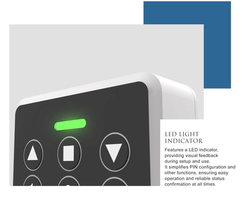 Close-up of Built Tough Wireless Keypad With No Nonsense IP54 Weatherproof Cover, showing LED light indicator for easy use.