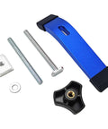 Solid Blue Aluminum T Track Hold Down Clamps For CNC Routers And Drill Presses durable components including screws and washers.