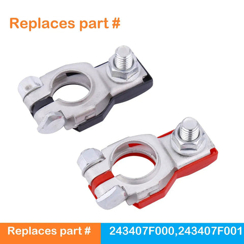 Rock Solid Battery Terminal Connectors One Pair Positive And Negative Top Post Design with copper tinned shells and tough plastic bases.