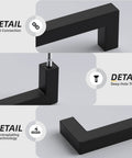 Detailed view of 30 Pack Matte Black Cabinet Pulls 6-1/4 Inch Square Bar Stainless Steel Handles showcasing tight connection and deep hole thread.