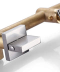 Close-up of Wall Mount Waterfall Tub Faucet Three-Hole Brushed Nickel, Solid Brass Bath Filler With Ultra High Flow, modern style.
