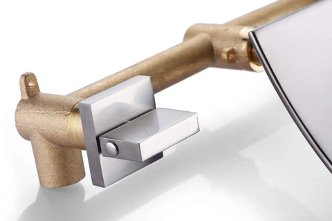 Close-up of Wall Mount Waterfall Tub Faucet Three-Hole Brushed Nickel, Solid Brass Bath Filler With Ultra High Flow, modern style.