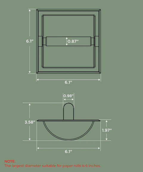 Technical diagram of Recessed Toilet Paper Holder In Stainless Steel Built To Last Tissue Roll Holder Wall Mount For Bathroom