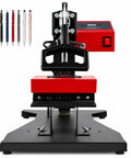Smafo 350W Electric Heat Press Machine For Pens With Digital 250c Temp Control And 6 Slot Worktable Aluminum Plate, red and black design.