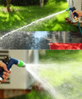 Rock Solid Stainless Steel Retractable Garden Hose Reel featuring thirty meter tubing spraying water, showcasing efficient watering.