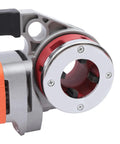 Close-up of 2300w Electric Pipe Threader Machine With Six Dies. Handheld power drive for threading galvanized steel and iron pipes.