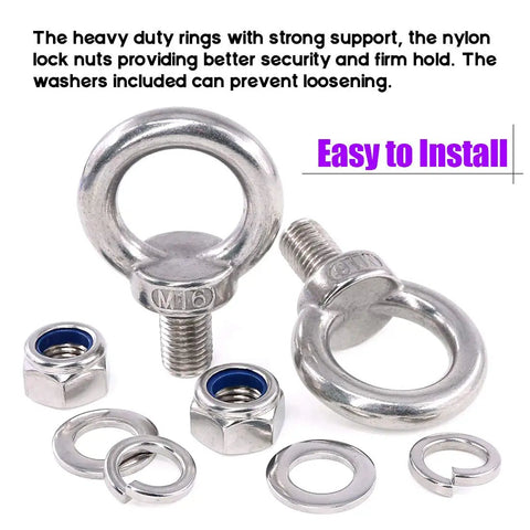 Beefed Up M16 Eye Bolt Lifting Kit With Lock Nuts And Washers 8 Piece Stainless Steel Ring Eyebolts For Rigging And Hoisting Corrosion Resistant Shipboard Ready, M16 eyebolts with nuts and washers