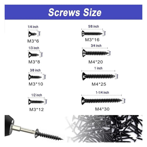 500 Piece Pan Head Self Tapping Drilling Screws Assortment Kit In Carbon Steel Black Finish M3 Size Range 6 8 10 12 16 18 20 mm