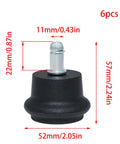 Top Tier Black Bell Glides For Office Chairs Six Pack Swivel Casters with 11mm steel stem and dimensions for easy use.