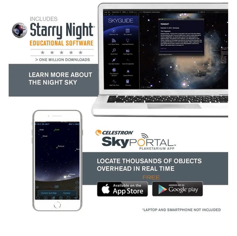Travel Scope 60 Refractor Telescope Designed For Daylight Birdwatching And Night Sky Stargazing with app interfaces displayed on laptop and phone