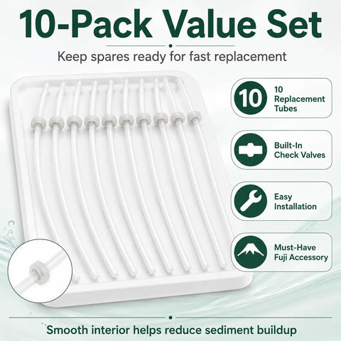 Top Shelf Silicone Pressure Tubes With One Way Check Valves 10 Pack Replacement Hoses displayed in a neat arrangement on a tray.